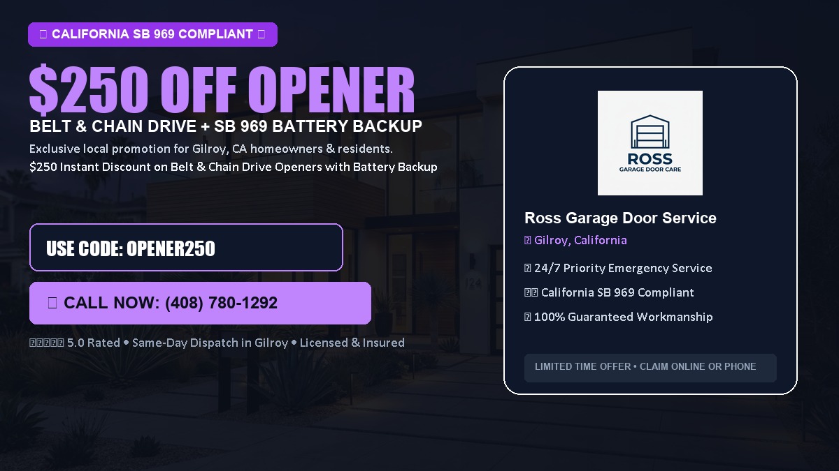 $250 OFF Smart Garage Door Opener Installation (Belt & Chain Drive with California SB 969 Battery Backup) in Gilroy, CA