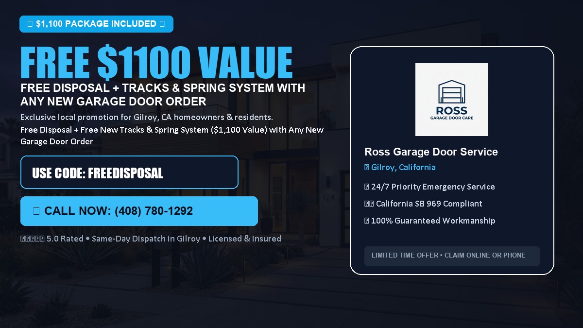 Free Disposal + Free New Tracks & Spring System with Any New Garage Door Order ($1100 Value) in Gilroy, CA